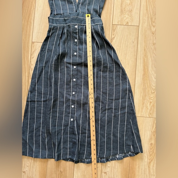 Faithfull the Brand Charcoal Striped Linen Dress Deep V Open Back Balletcore - Picture 5 of 8